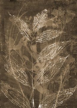 Leaves in dark terracotta. Modern botanical art by Dina Dankers