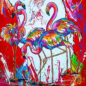 Flamingos in Rot von Happy Paintings