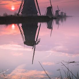 Zonsopkomst Kinderdijk, Nederland van Sasja van der Grinten