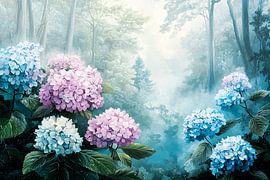 Hortensias dans un paysage brumeux sur Imperial Art House