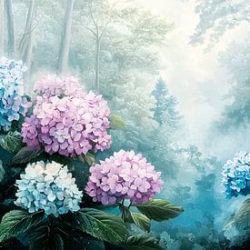 Hydrangeas in misty landscape by Imperial Art House