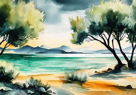 Ruhevolle Küstenlandschaft – Aquarell von Niklas Maximilian