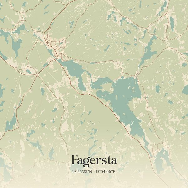 Vintage map of Fagersta, Sweden. by Prints of Place