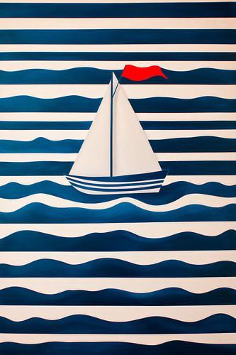 Segelboot auf blauen Wellenmustern