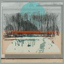Modernes abstraktes Mixed Media Kunstwerk. Collage mit einer Landschaft mit Bäumen in beige, blau, r von Dina Dankers Miniaturansicht