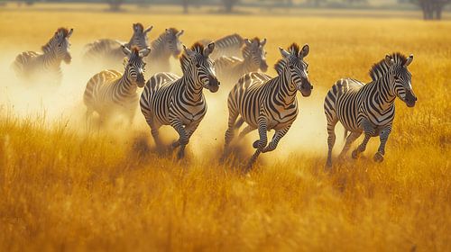 Zebra's galopperen door de savanne