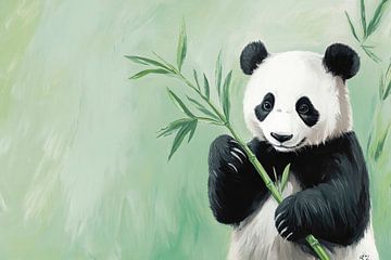 Panda met bamboe in het groen van Poster Art Shop