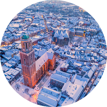 Zwolle Peperbus kerktoren tijdens een koude winter zonsopkomst van Sjoerd van der Wal Fotografie