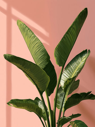 Feuilles tropicales sur fond rose