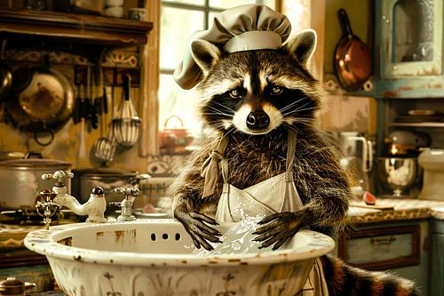 Raton laveur avec un style de cuisine humoristique