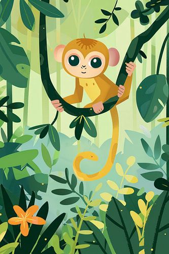 A Cute Little Monkey Climbing in the Jungle: Perfect for the Children's Room