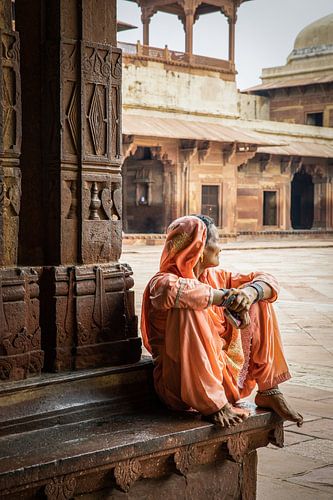 Indian woman in temple compound