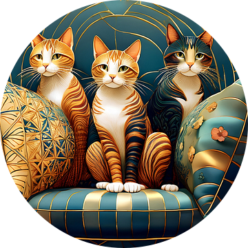 Drie katten en een leunstoel van Martine Affre Eisenlohr