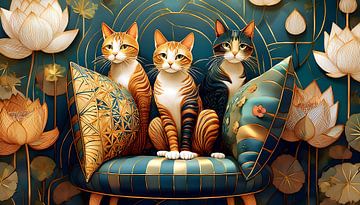 Three cats and an armchair by Martine Affre Eisenlohr