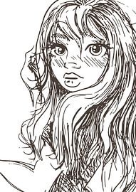 Portrait of young lady - from series of 3 - ink drawing by Emiel de Lange