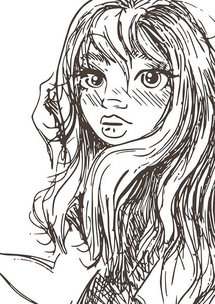 Portrait of young lady - from series of 3 - ink drawing by Emiel de Lange