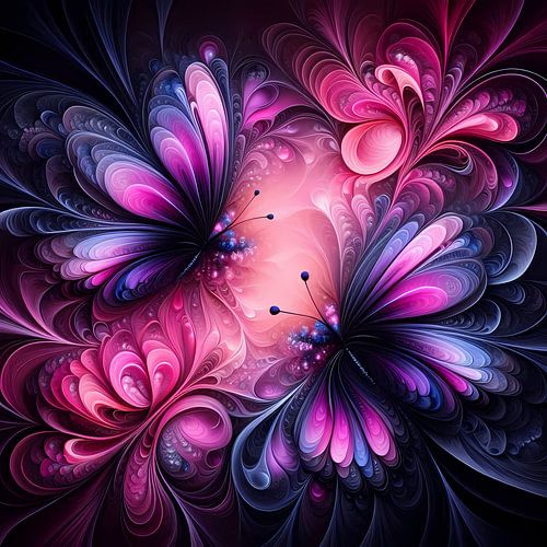 Elegant vlinderkunstwerk in zwart, goud en roze