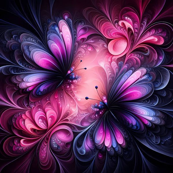 Elegant vlinderkunstwerk in zwart, goud en roze van ButterflyPix