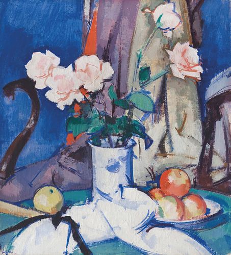 Samuel John Peploe - Still life, apples and pink roses