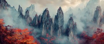 Berglandschap in de mist - Adembenemend van Poster Art Shop