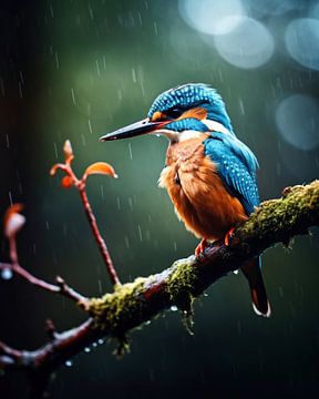 IJsvogel in de regen van fernlichtsicht
