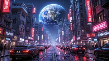 CYBERPUNK CITY - La mégapole futuriste avec vue sur la Terre
