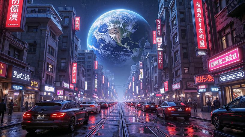 CYBERPUNK CITY: The futuristic megacity with a view of Earth by INFERAURUM