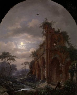 FREDERIK MARINUS KRUSEMAN, Meditierender Mönch bei Ruinen in der Nacht, 1862