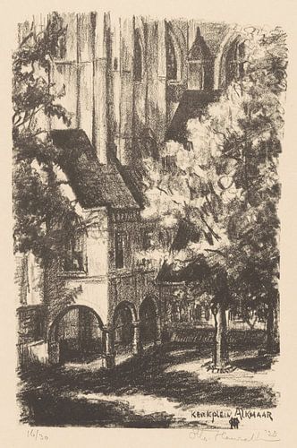 Alkmaar, Grote of Sint-Laurenskerk, Kerkplein, Otto Hanrath, 1923, lithographie