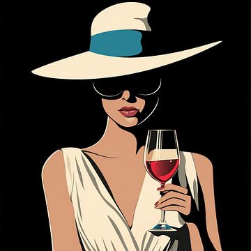 Elegante vrouw met wijn illustratie minimalisme