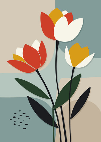 Retro-Tulpen im Mid-Century-Stil von Art Kingdom