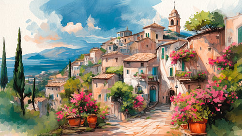A colourful Italian mountain village by the coast