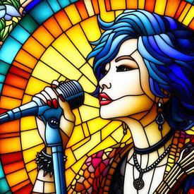 Chanteuse de rock and roll en vitrail sur Digital Art Nederland