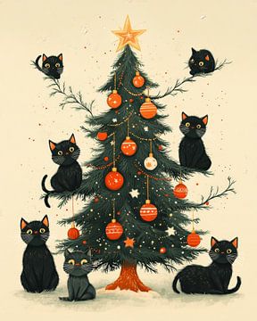 Festliche Katzen und der Weihnachtsbaum