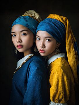 Two Women with Pearl Earrings by Matthias Hauser