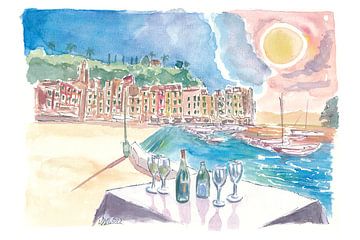 Tisch für Amore in Portofino mit Blick auf Hafen und Meer