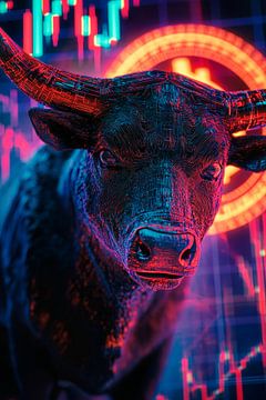 Bullenstatue mit Finanzgrafiken von Poster Art Shop