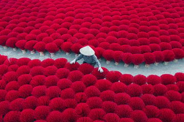 Duizenden rode wierrookstokjes tijdens het Vietnamese Lunar New Year van Anouk Sassen
