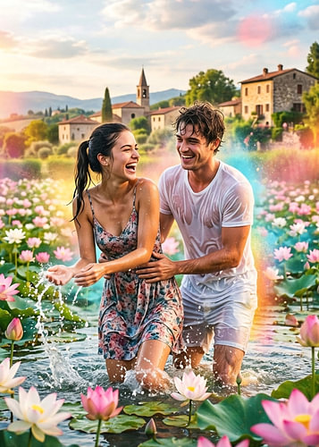 Une histoire d'amour romantique au bord de l'étang aux lotus