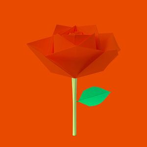 Origami - Minimalistische Rose in warmem Orange/Rot