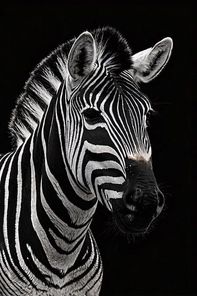 Schwarzes und weißes Zebra mit auffälligen Details von Art & Soul Creations