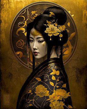 Geisha in Art Nouveau stijl van Peet de Rouw