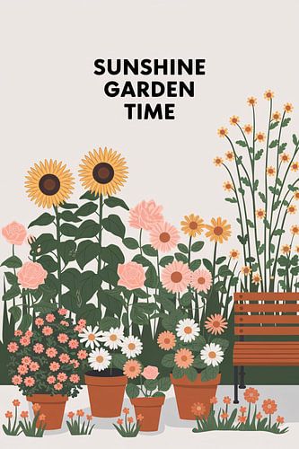 Zonnige tuin met bloemen