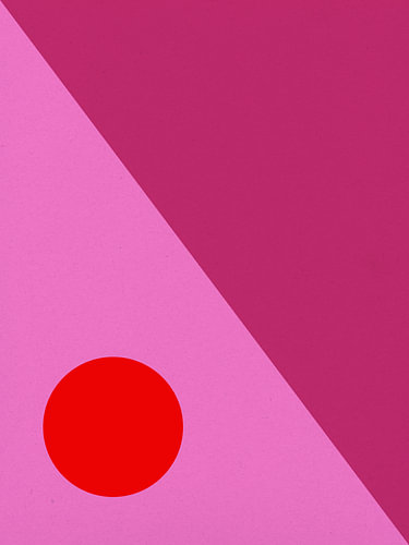 Abstract in knalkleuren roze en rood – abstracte kunst met rode cirkel