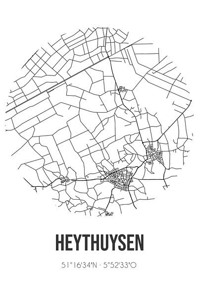 Heythuysen (Limburg) | Landkaart | Zwart-wit van Stad & Wand