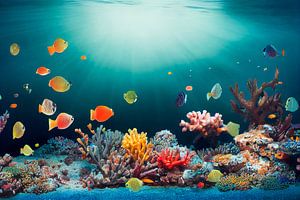 Ozean Unterwasserwelt mit Korallen und Fischen Illustration 02