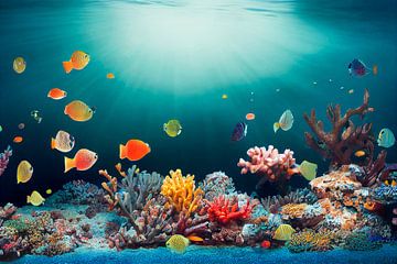 Ozean Unterwasserwelt mit Korallen und Fischen Illustration 02 von Animaflora PicsStock