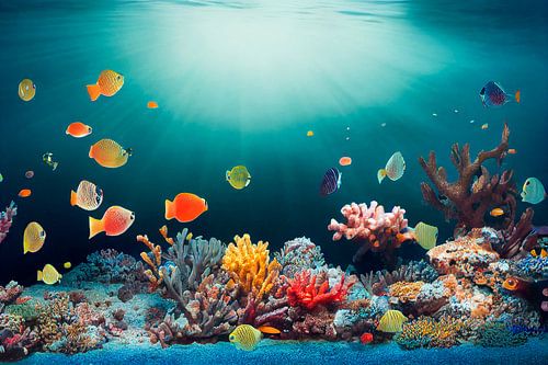 Oceaan onderwaterwereld met koralen en vissen Illustratie 02