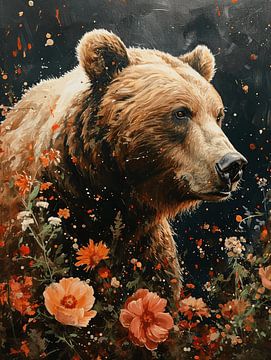 Merveilles sauvages - L'ours parmi les fleurs sur Eva Lee