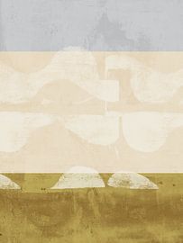 Abstract landscape in  sand beige, moss green and cool soft grey by Dina Dankers